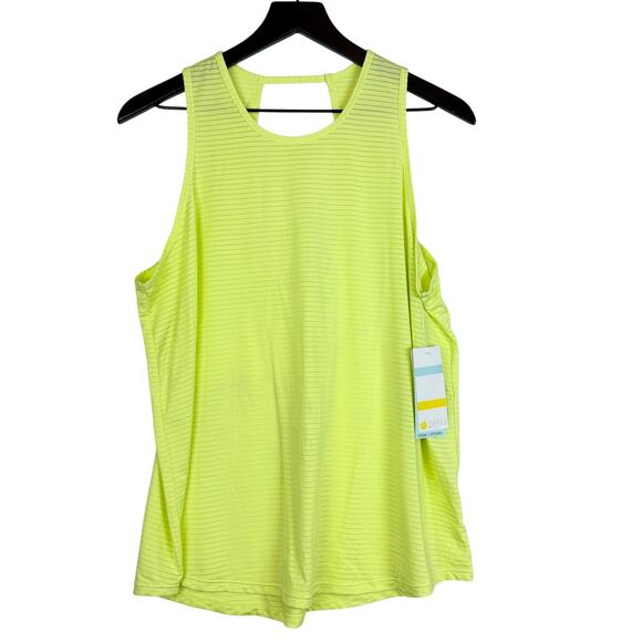 NWT Zella Nordstrom Open Back Tank Top Stripe Green Yellow - Size L - Picture 1 of 10